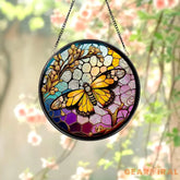 Butterfly Stained Glass SunCatcher Butterfly Light Catcher Window Hanging Home Decor Butterfly with Flowers Garden